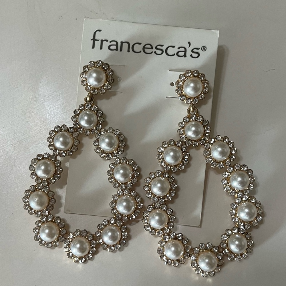 Francesca's Collections Gold and White Dangle Earrings